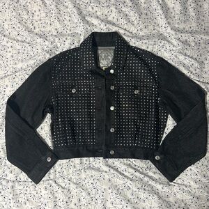 Michael Kors Crystal Studded Stretch Denim Jacket